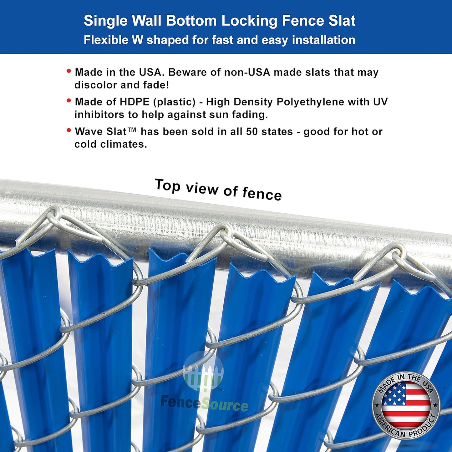 Wave Slat (9 Colors) Single Wall Bottom Locking Privacy Slat for 4', 5', 6', 7' and 8' Chain Link Fence (7 ft, Royal Blue)