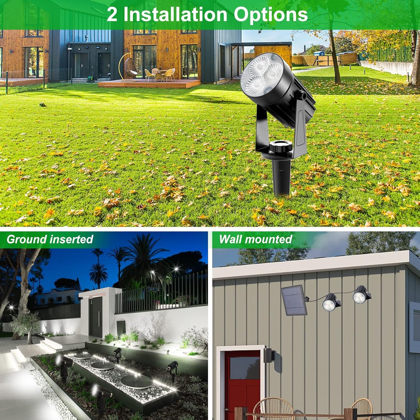 Solar Spot Lights Outdoor, 3-in-1 Garden Spotlights IP65 Waterproof 9.8ft Cable, 5W 4000mAh Separated Solar Panel, Auto On/Off for Tree Patio Yard Driveway Pathway Pool(Cold White 6000K)