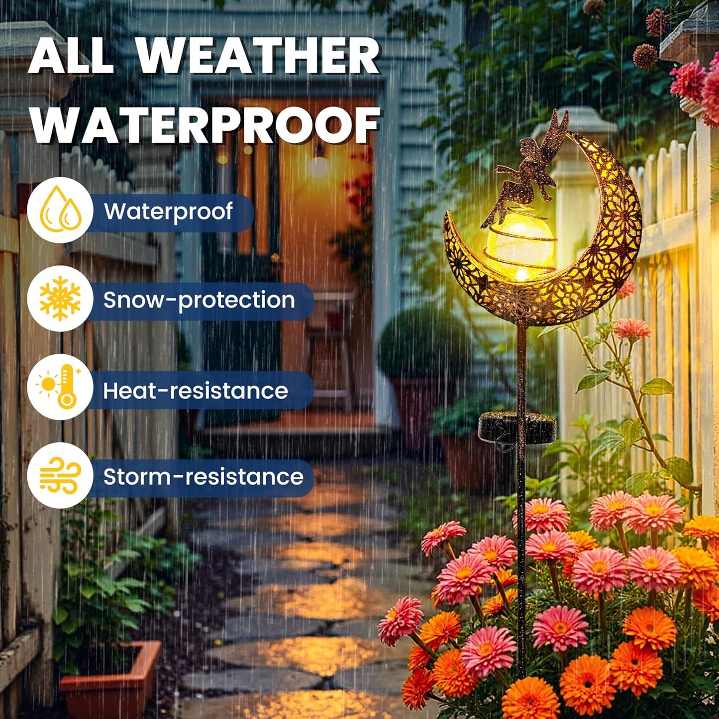 Fairy Garden Solar Lights Outdoor Moon Stakes, Waterproof Outdoor Metal Decor Gifts for Women Mom, Art Moon Sculpture for Yard, Patio, Garden, Porch, 1 Pack