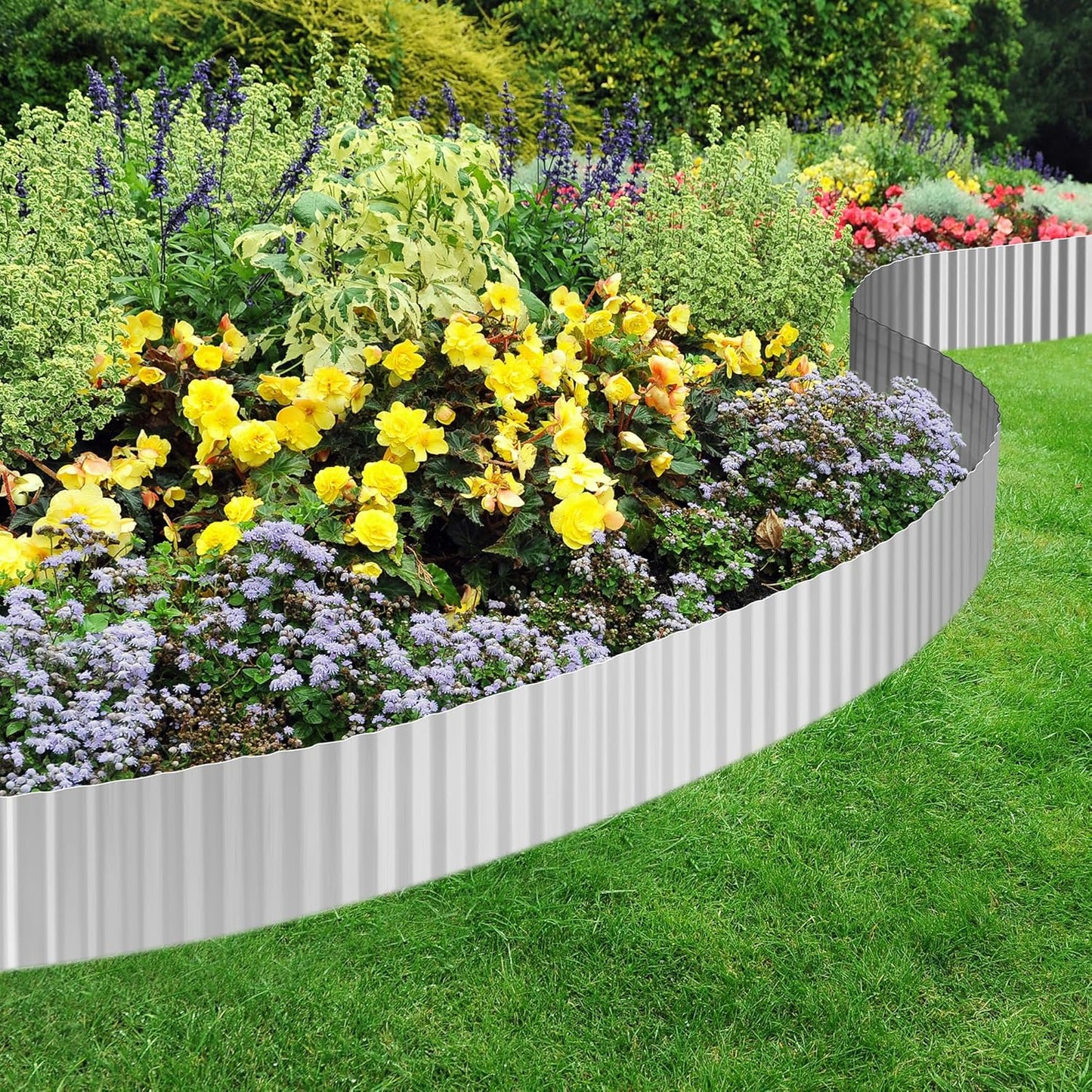 Corrugated Metal Garden Edging, 6"×40Ft Durable Metal Landscape Edging, Modern Corrugated Design for DIY Flower Beds and Landscaping Borders(Silver)
