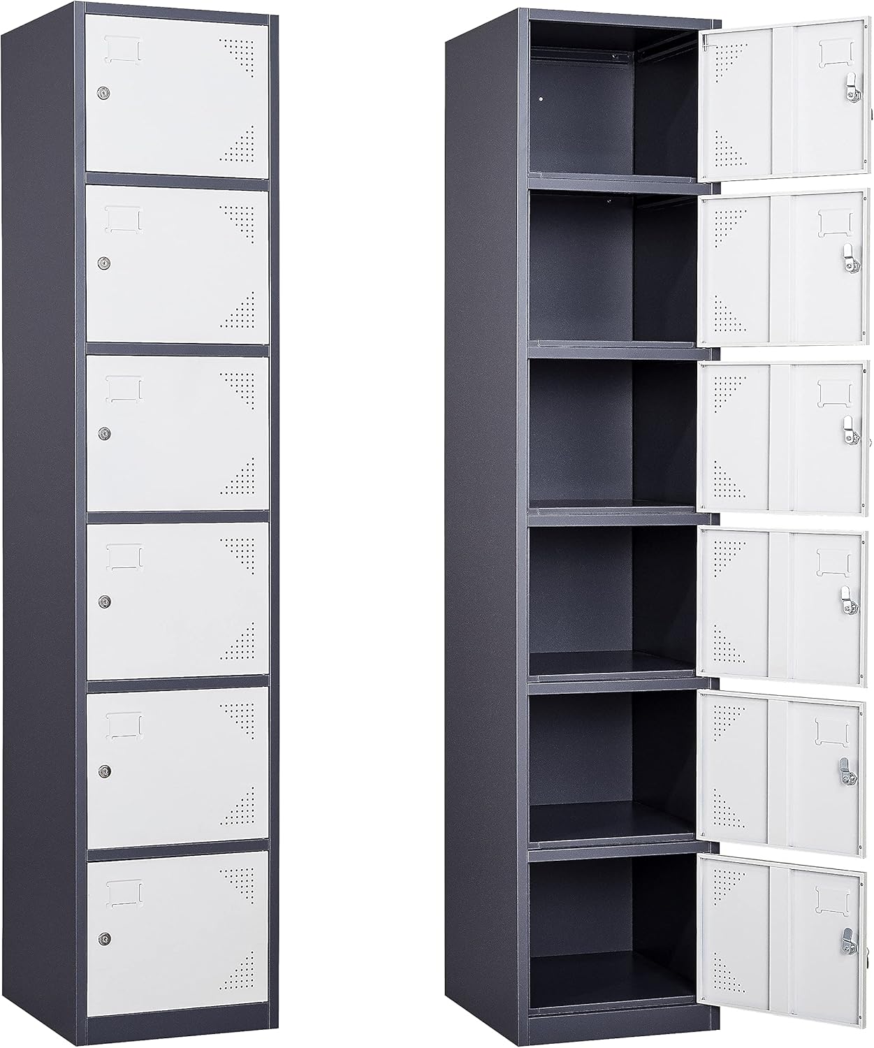 SISESOL Metal Locker Storage Cabinet with Doors and Shelves Metal Lockers with 6 Doors,71" Lockable Small Locker Storage Cabinet for Employees,School, Office, Home, Gym(White/Grey)