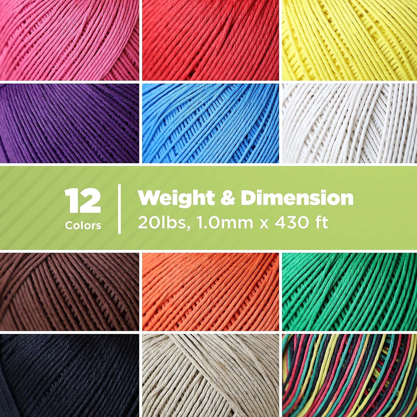 Hemp Twine for Gardening - Twine for Crafts - Organic Natural Hemp String for Jewelry Making - Strong Durable Cord for Decoration, Macrame + Cooking - 1MM, 100G/430 Ft. - 20 lb. Test Strength - Purple