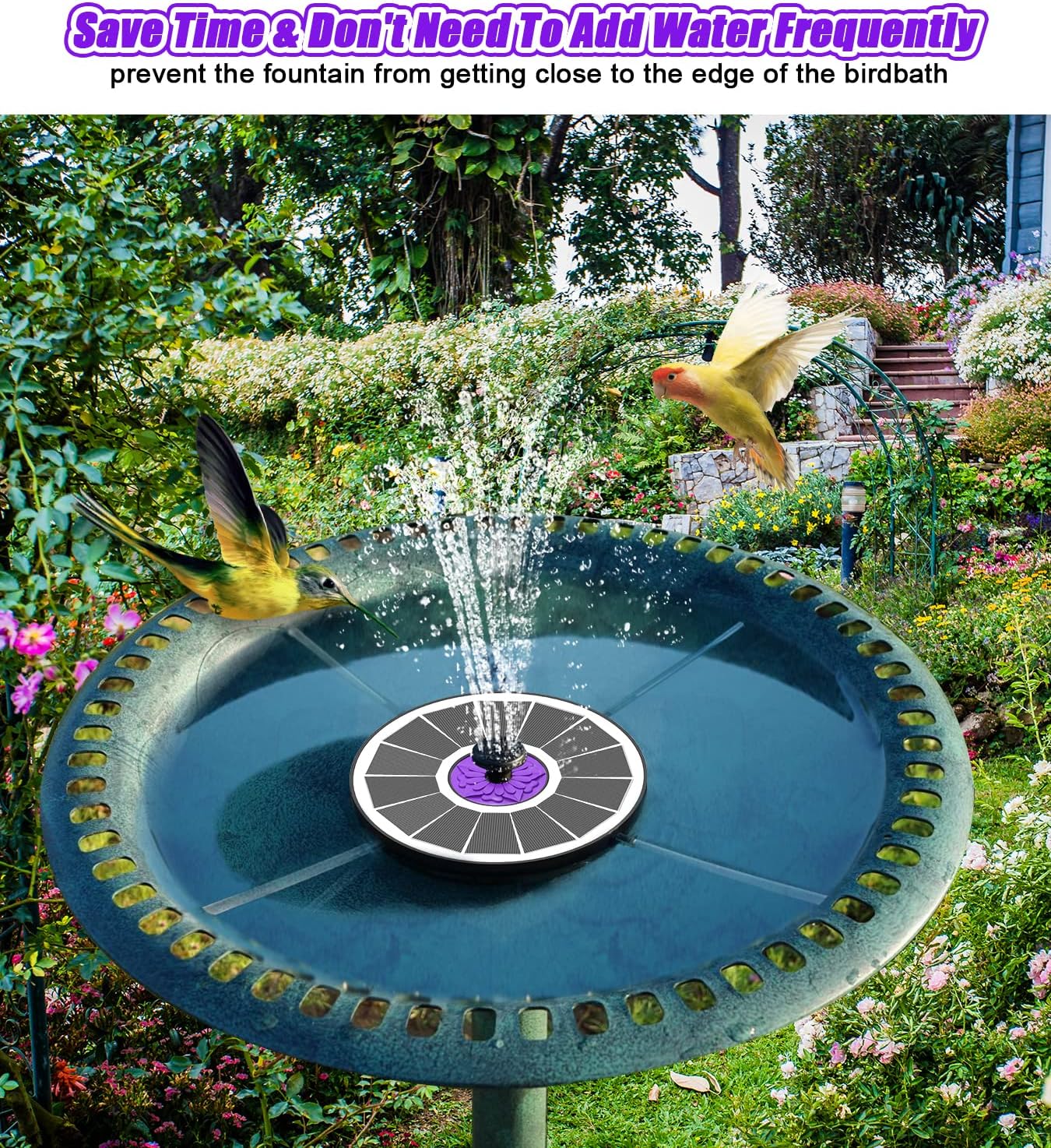 SZMP Solar Fountain 3.5W Bird Bath Fountains with Flower Upgraded Glass Panel, Solar Powered Water Fountain with 7 Nozzle & 4 Fixer, Solar Fountain Pump for Bird Bath, Garden, Pond, Pool (White)