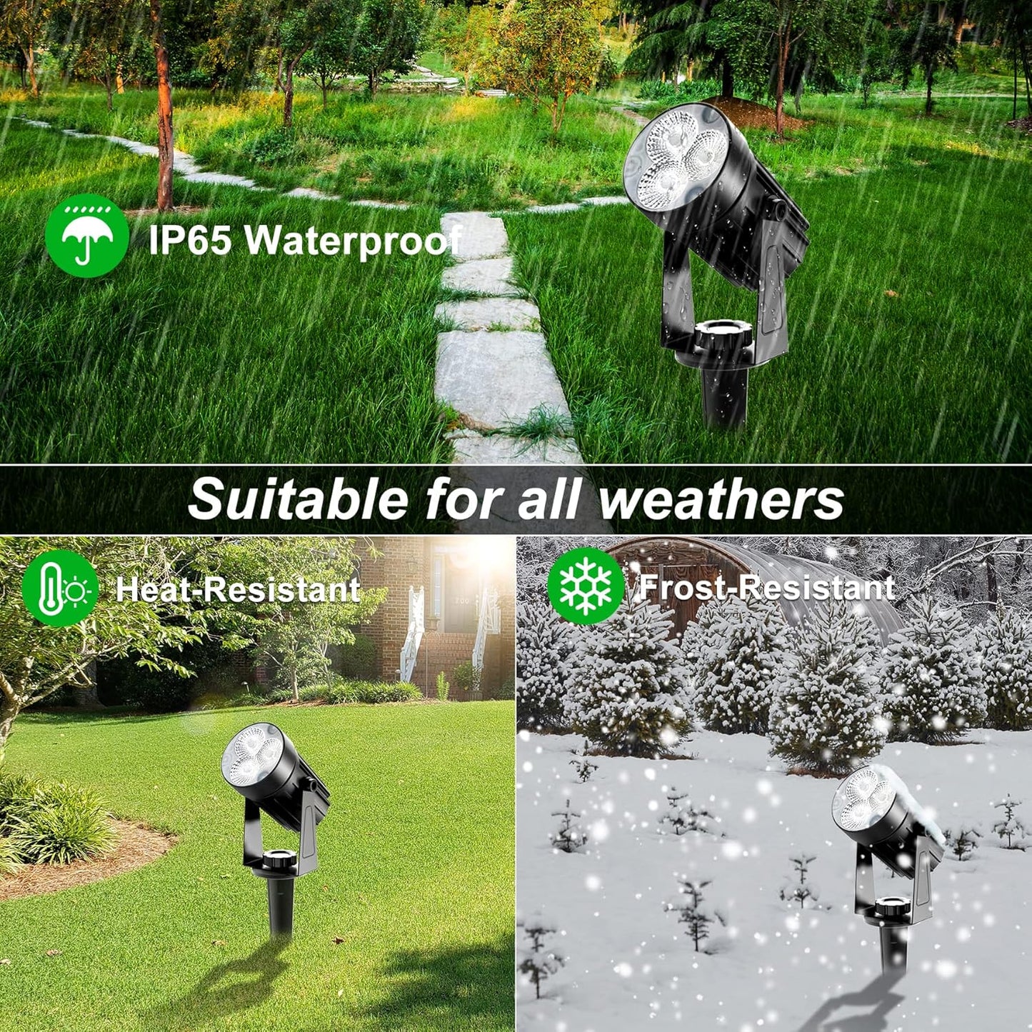 Solar Spot Lights Outdoor, 3-in-1 Garden Spotlights IP65 Waterproof 9.8ft Cable, 5W 4000mAh Separated Solar Panel, Auto On/Off for Tree Patio Yard Driveway Pathway Pool(Cold White 6000K)