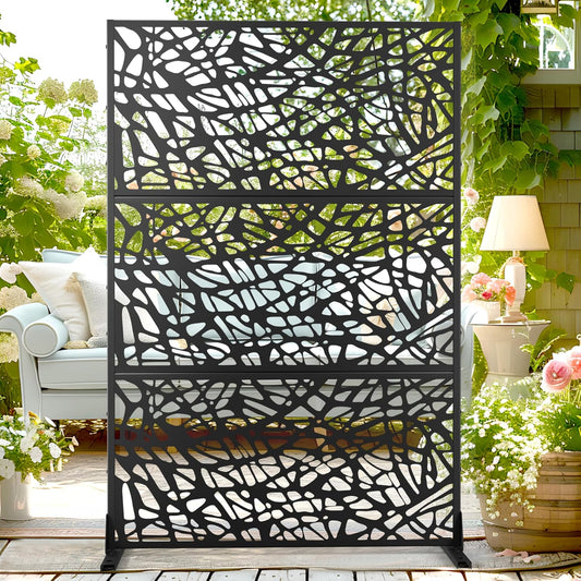72" H×47" W Metal Privacy Screen Outdoor Privacy Screen Freestanding, Outdoor Privacy Screens and Panels for Patio Lawn Deck, Outdoor Privacy Panels Decorative Privacy Fence(Consists of 3 Panels)