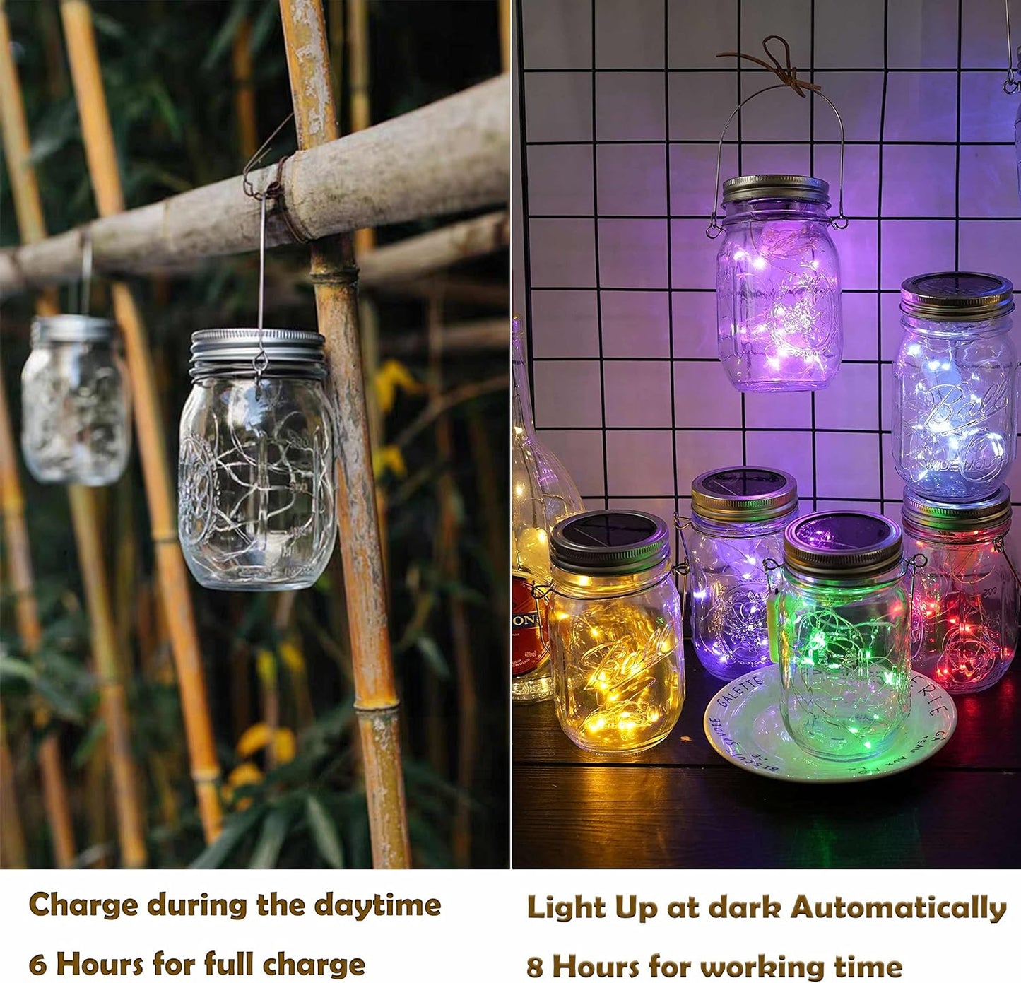 Decorman Solar Mason Jar Lid Lights, 6 Pack 10 LED Waterproof String Fairy Star Firefly Jar Lids Lights for Patio Garden Yard Lawn Party Wedding Christmas Decoration(Jars & Hangers Not Included)