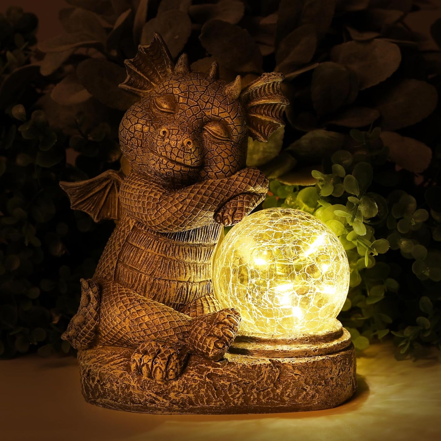 Garden Outdoor Dragon Statue Holding Solar Magic Orb LED Light Resin Adorable Baby Dragon Figurines for Patio Balcony Yard Lawn Garden Unique Housewarming Gift for Mom Grandma