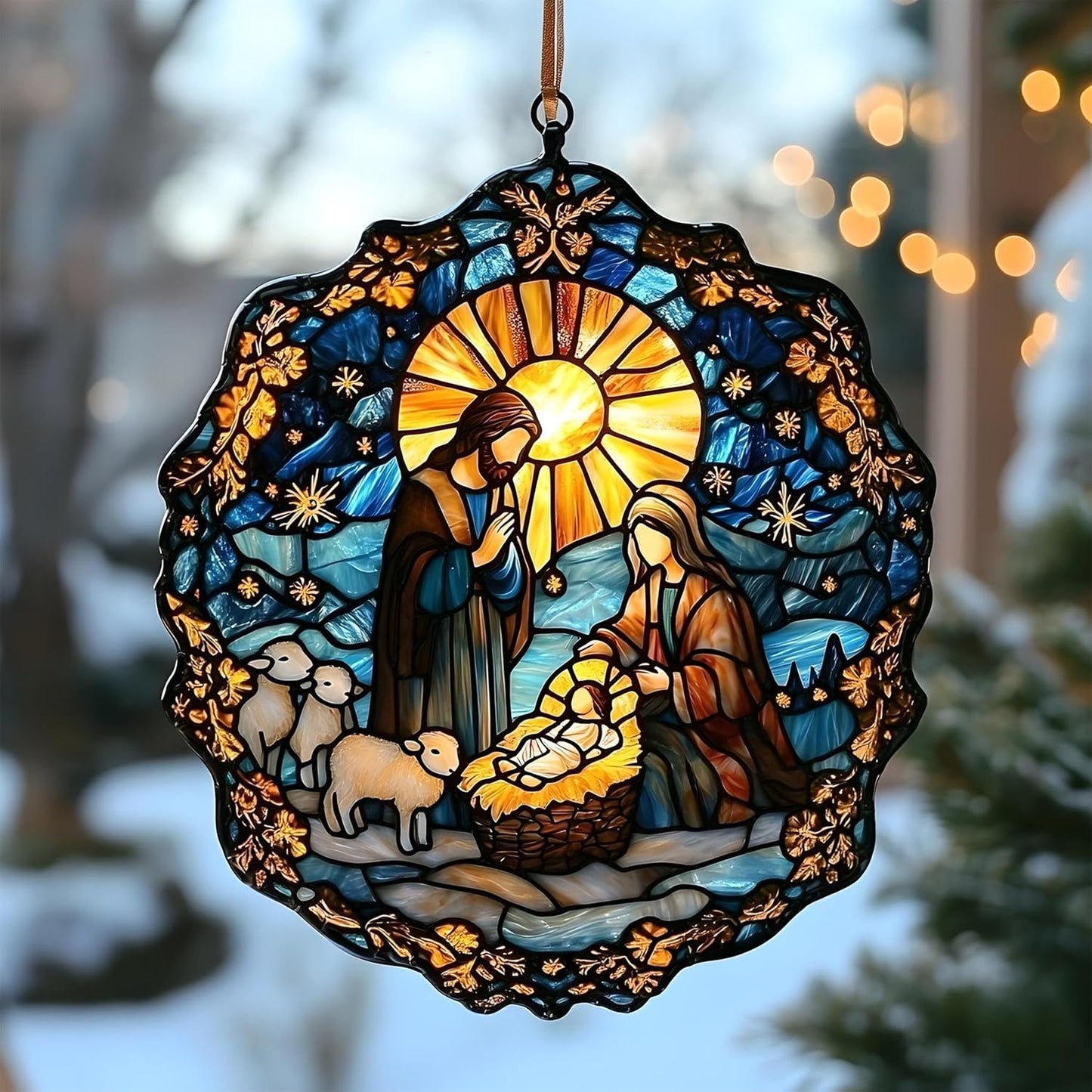 Nativity Catholic Acrylic Suncatcher Ornament Religious Window Hanging Christian Inspirational Home Decor