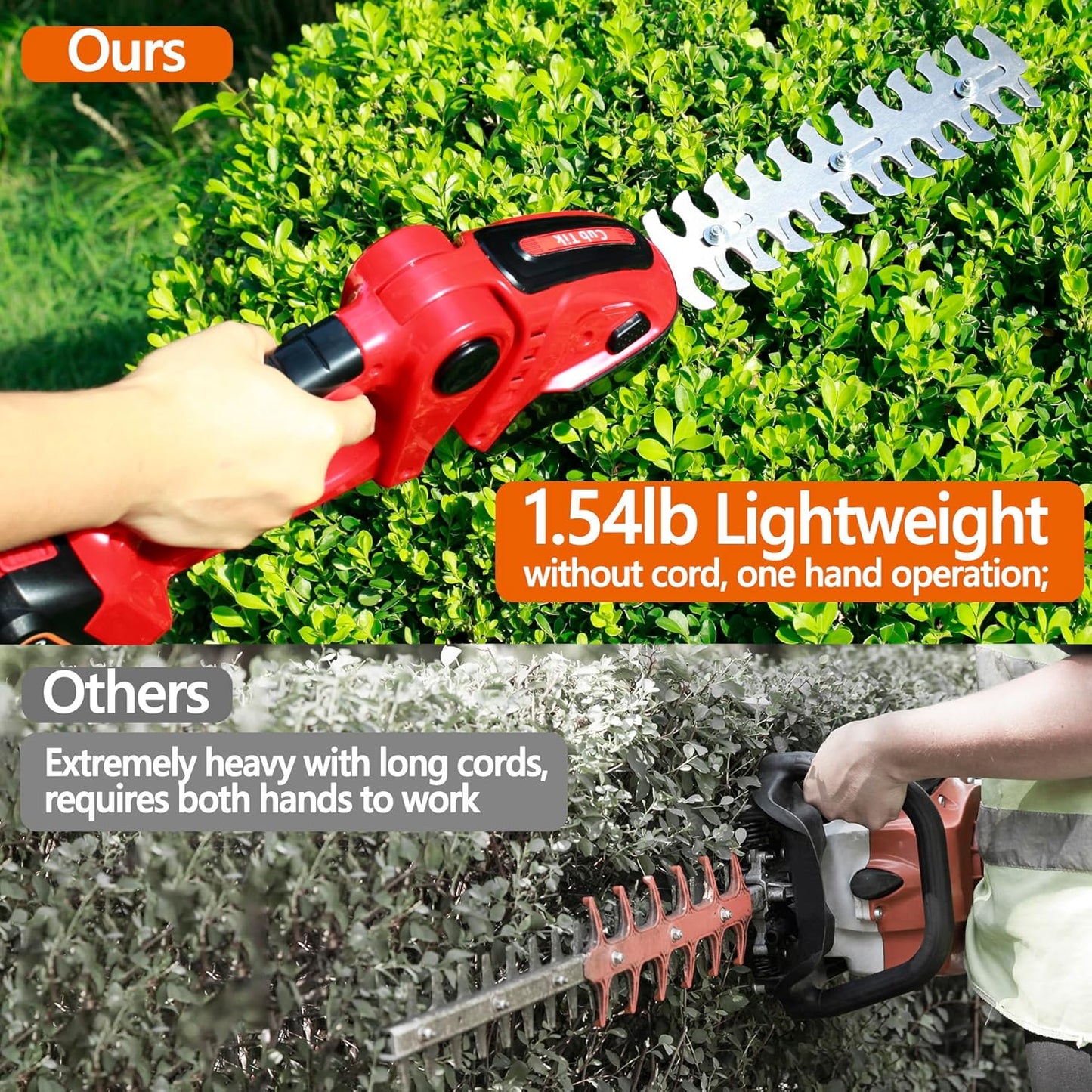 Hedge Trimmer Cordless 2 in 1 Handheld Grass Shears Mini Shrubbery Grass Cutter Electric Brush with Battery and Charger (Mordern)