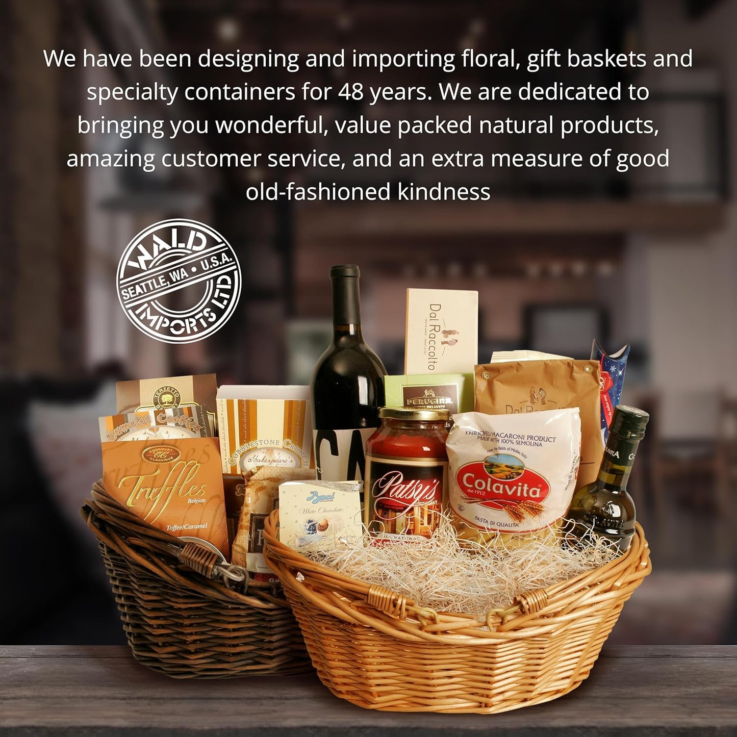 Wald Imports - Small Light Brown Hand Woven Wicker Basket for Storage with Handles - Woven Basket - Wicker Baskets for Picnics, Easter, Organizing, and More (14 x 5.5 inches)