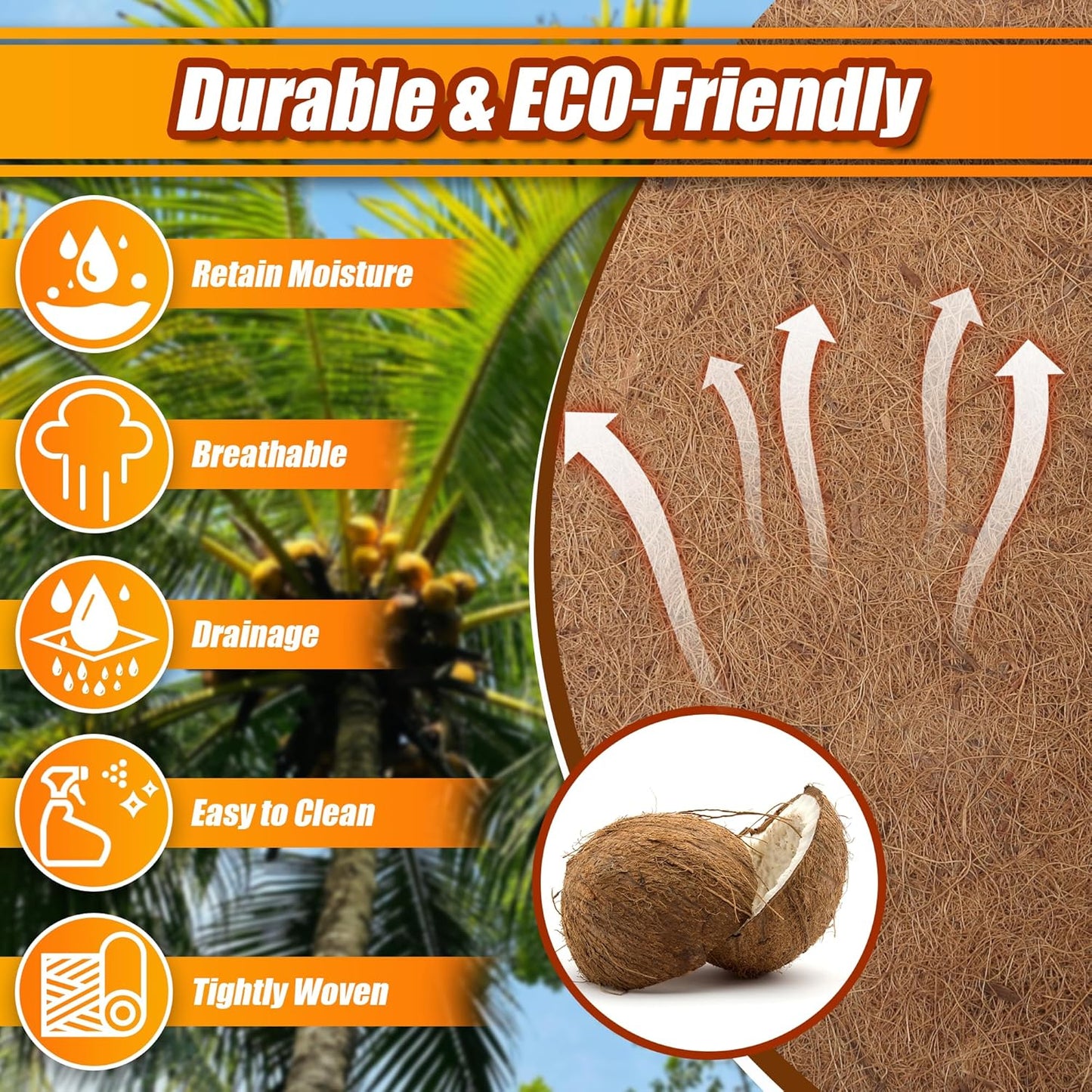 Coco Liner Roll, 16 x 120 Inch Coconut Fiber Liners for Planter Window Box Flower Basket, Natural Coco Mats Coco Coir Sheet for Reptile Carpet, Animal Pet Pad, Garden Decoration