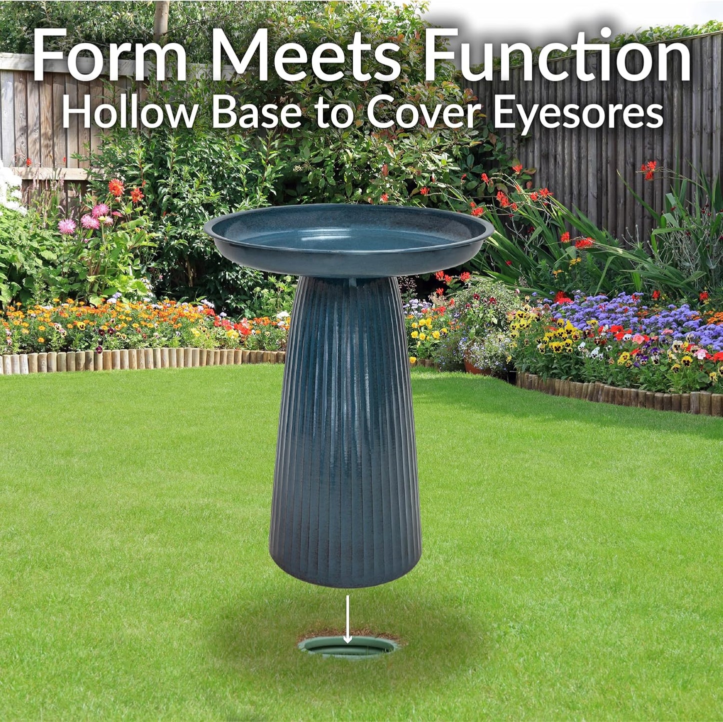 Sunnydaze Gleeful Garden Metal Bird Bath for Outdoors - Large Decorative Iron Birdbath - 23-Inch - Blue Glaze