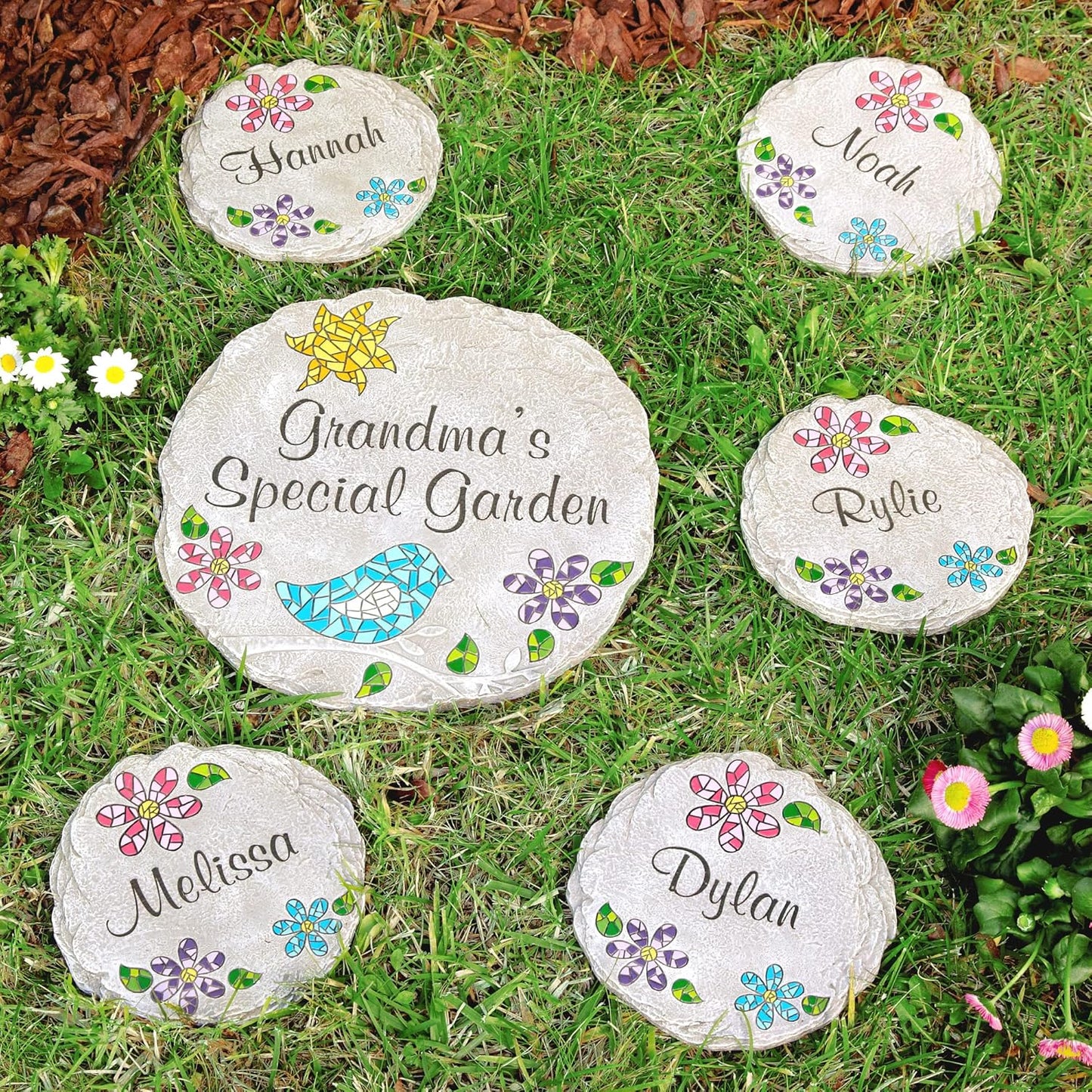 Let's Make Memories Personalized Mosaic Garden Stone - for Grandma, Mom - Large Stone - Personalize Message