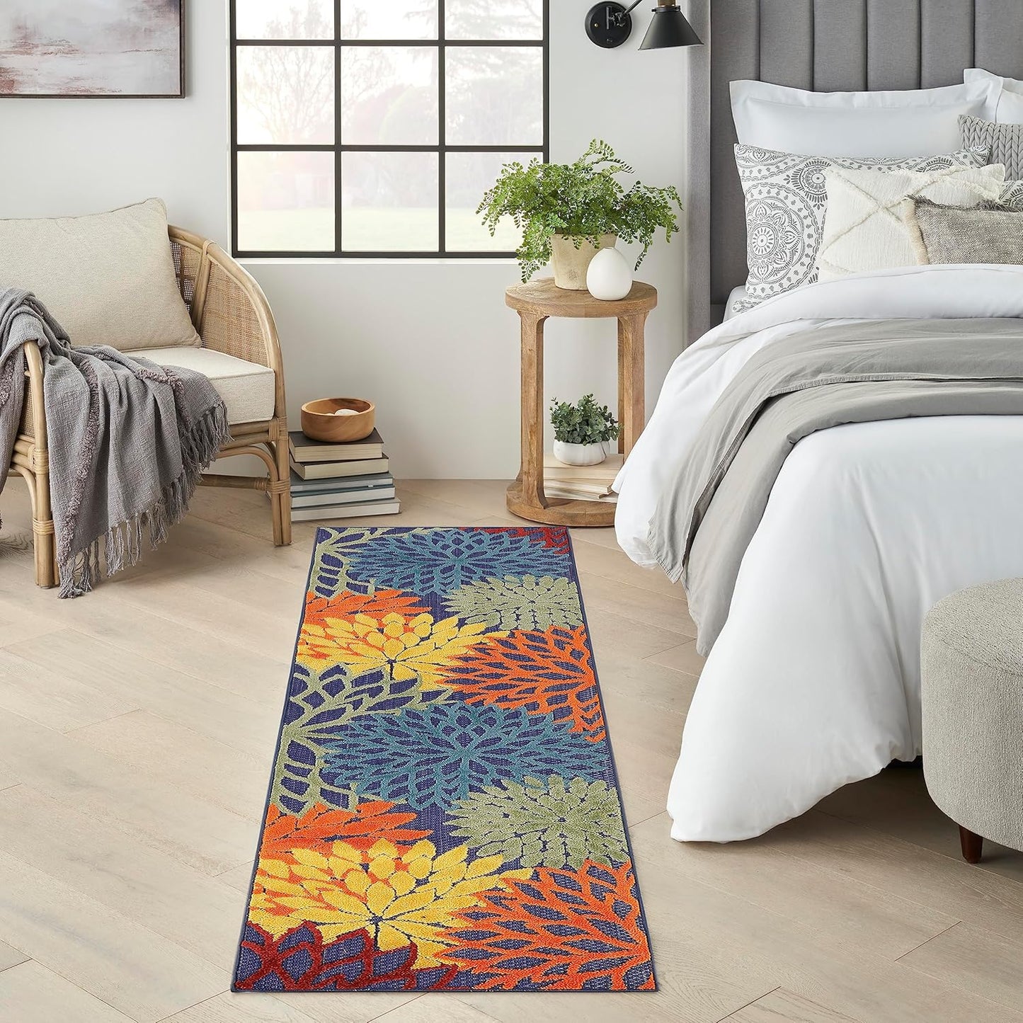 Nourison Home Aloha Indoor/Outdoor Modern Navy Multicolor 2'3" x 8' Area Rug, Easy Cleaning, Non Shedding, Bed Room, Living Room, Dining Room, Backyard, Deck, Patio (2x8)