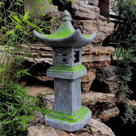 31.5’’High Japanese Pagoda Statue Moss-Covered Retro Miniature Tower Lantern Garden Decoration Figurines Outdoor Asian Decoration Zen Courtyard Landscape…