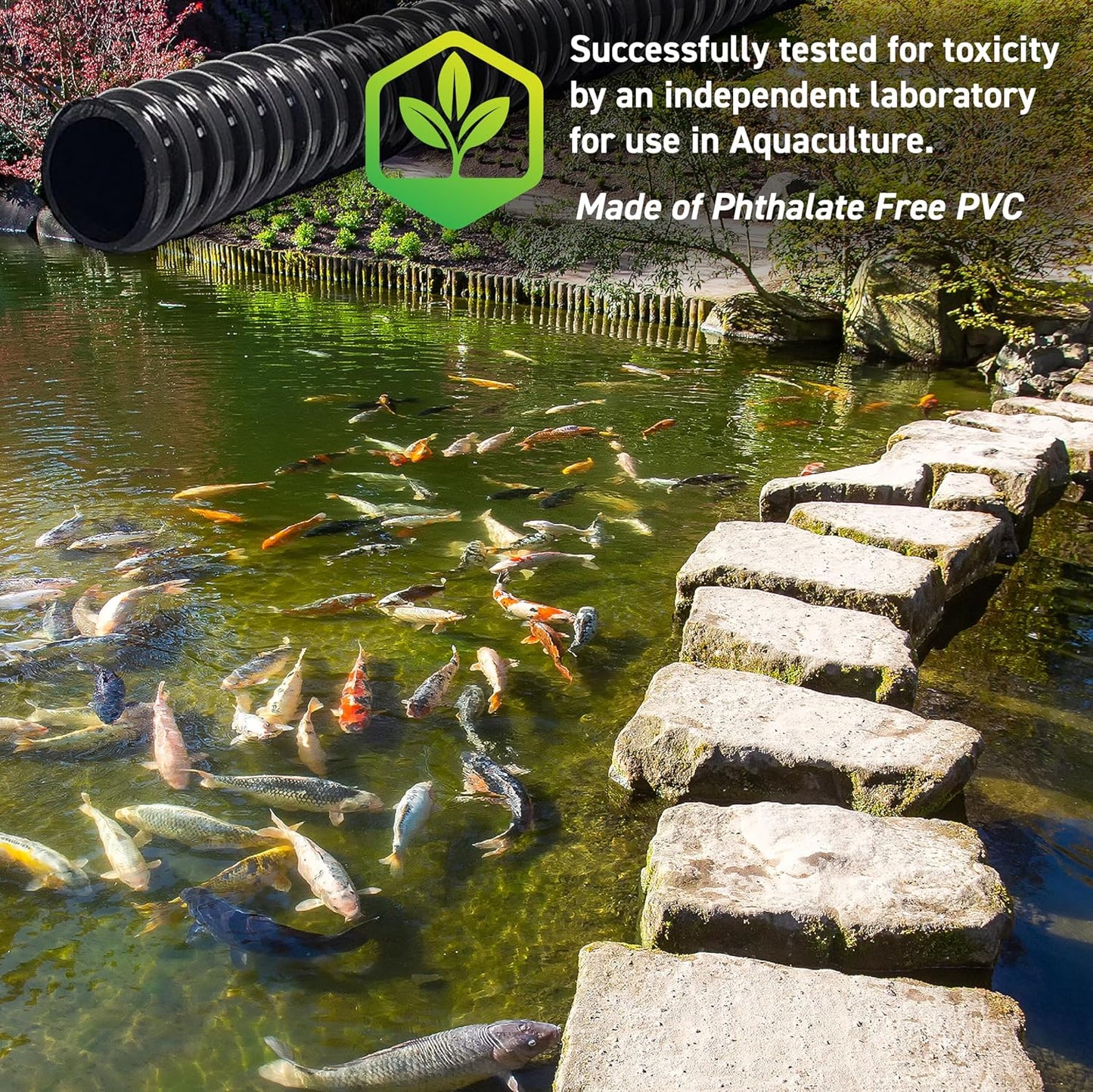 Sealproof Kinkproof 1-1/4 Dia Pond Tubing, Waterfall Pump & Aquarium Hose, 1-1/4-Inch ID, 20 FT, Black, Corrugated, Made in USA