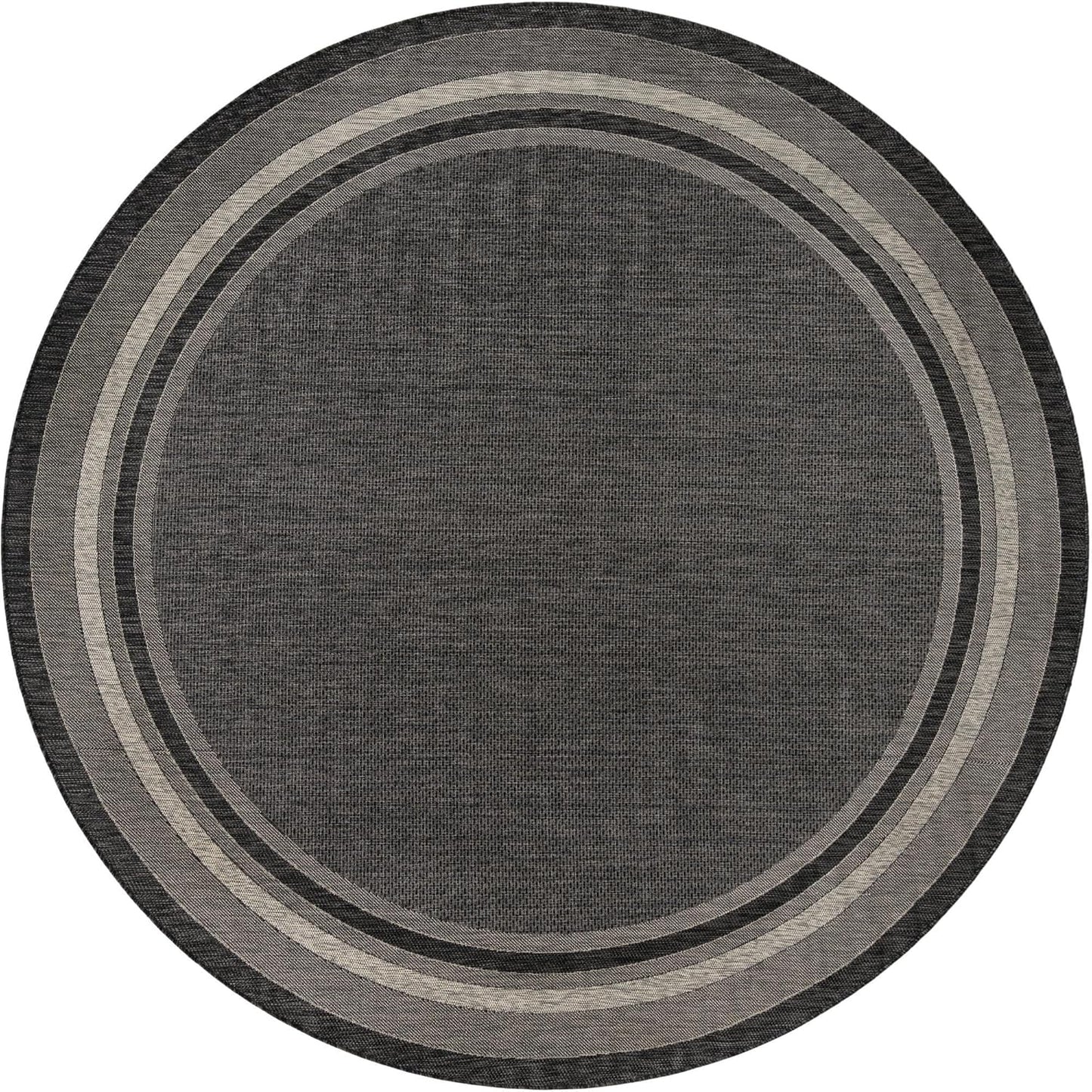 Unique Loom Outdoor Border Collection Area Rug - Soft Border (13' Round, Black/ Ivory)
