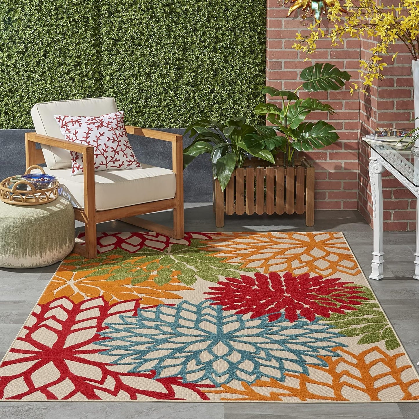 Nourison Home Aloha Indoor/Outdoor Green 3'6" x 5'6" Area Rug, Tropical, Botanical, Easy Clean, Non Shedding, Bed Room, Living Room, Dining Room, Deck, Backyard, Patio (3x5)