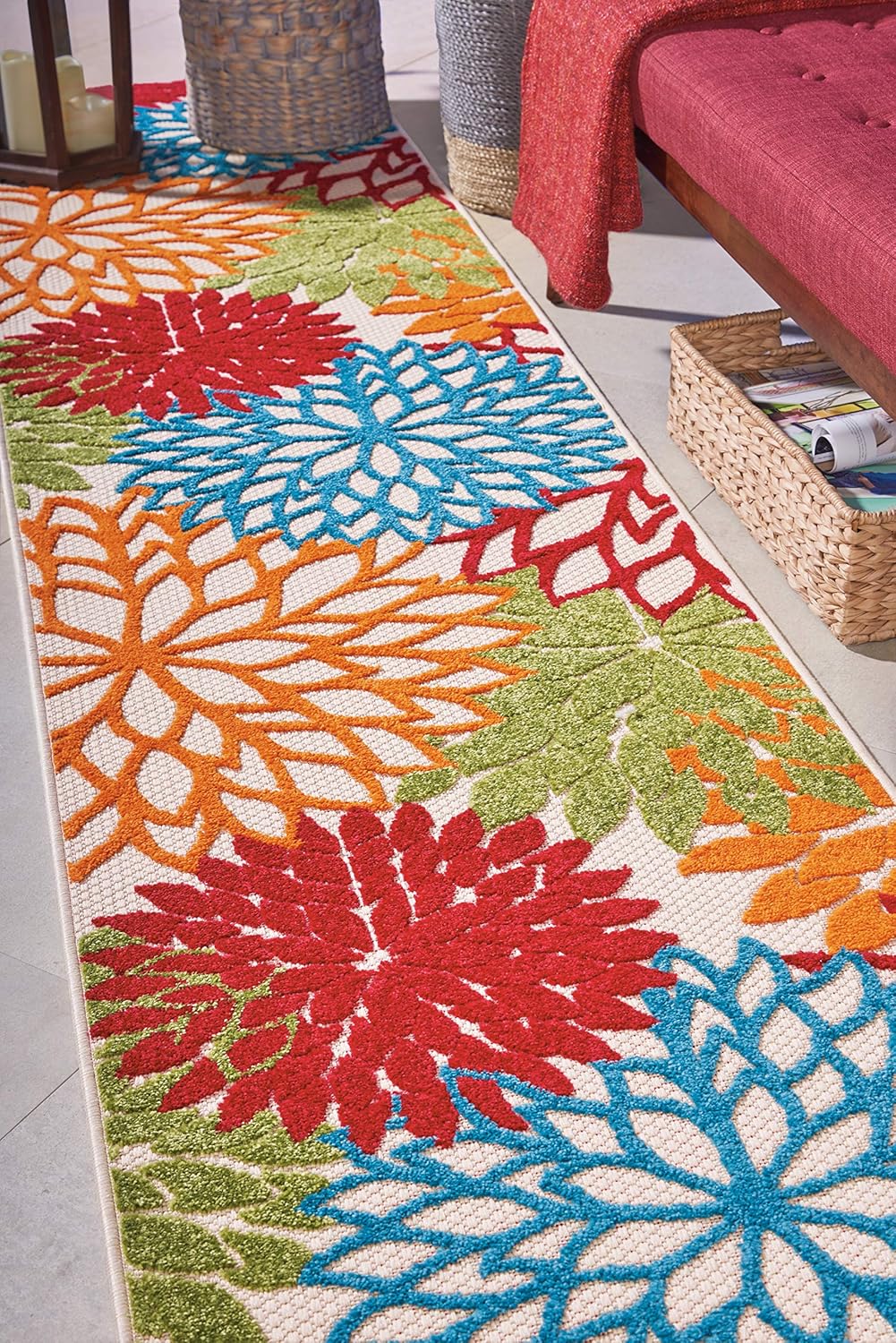 Nourison Home Aloha Indoor/Outdoor Floral Green Multicolor 2'3"X12' Area Rug Runner (2'x12')