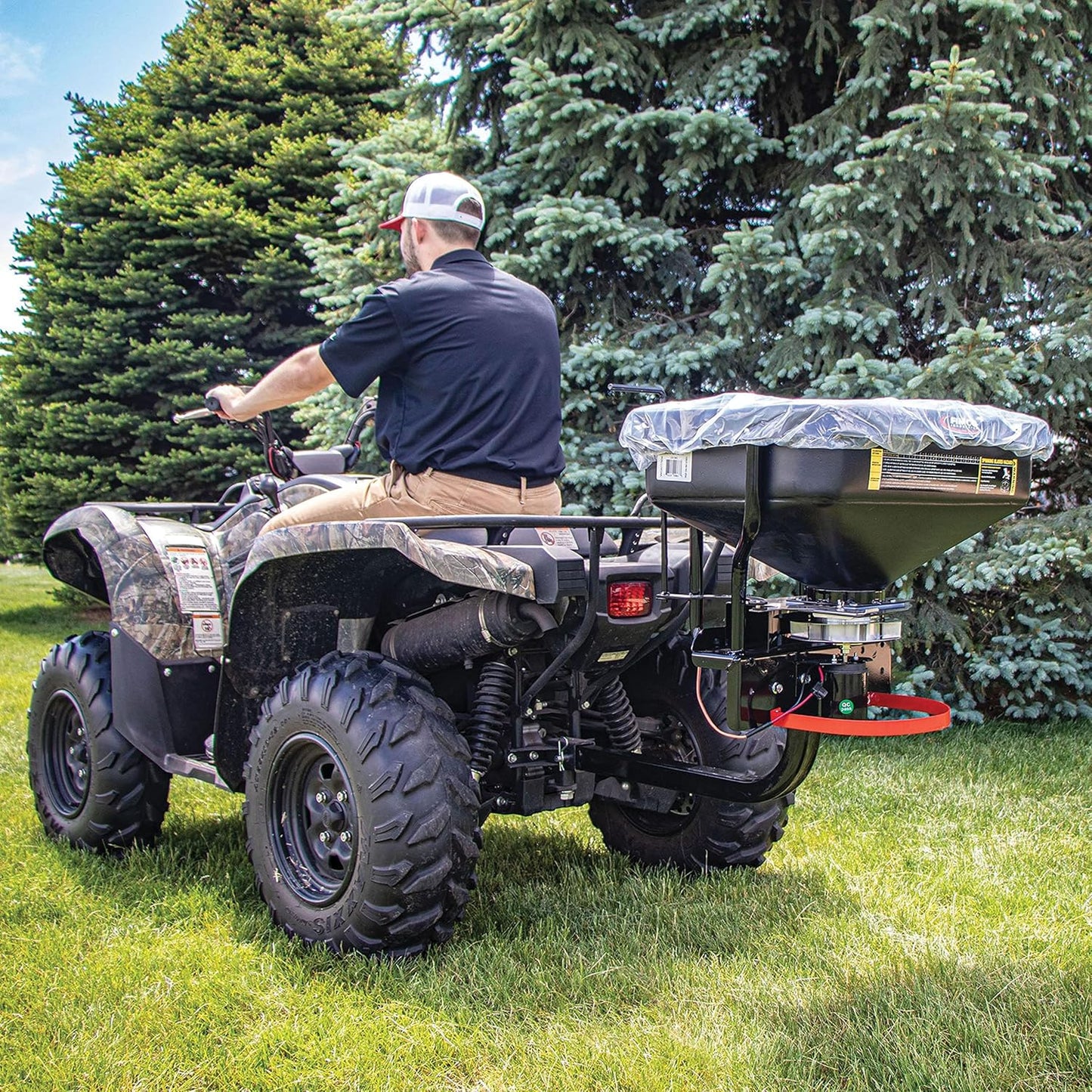 FIMCO 5302957 (ATV-DMS-12V-2RC) 2.2 cu ft ATV/UTV Dry Material Spreader with 2" Receiver Mount & Rain Cover Bundle with DU-Most Heavy-Duty Walnut Hand Scrub & Cleaner, 16 oz
