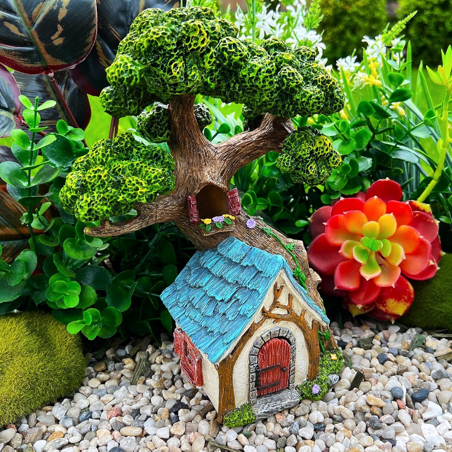 Mood Lab Fairy House - Fairy Garden Miniature Tree House - 8.5 Inch Tall Outdoor Decor for Fairies Figurines