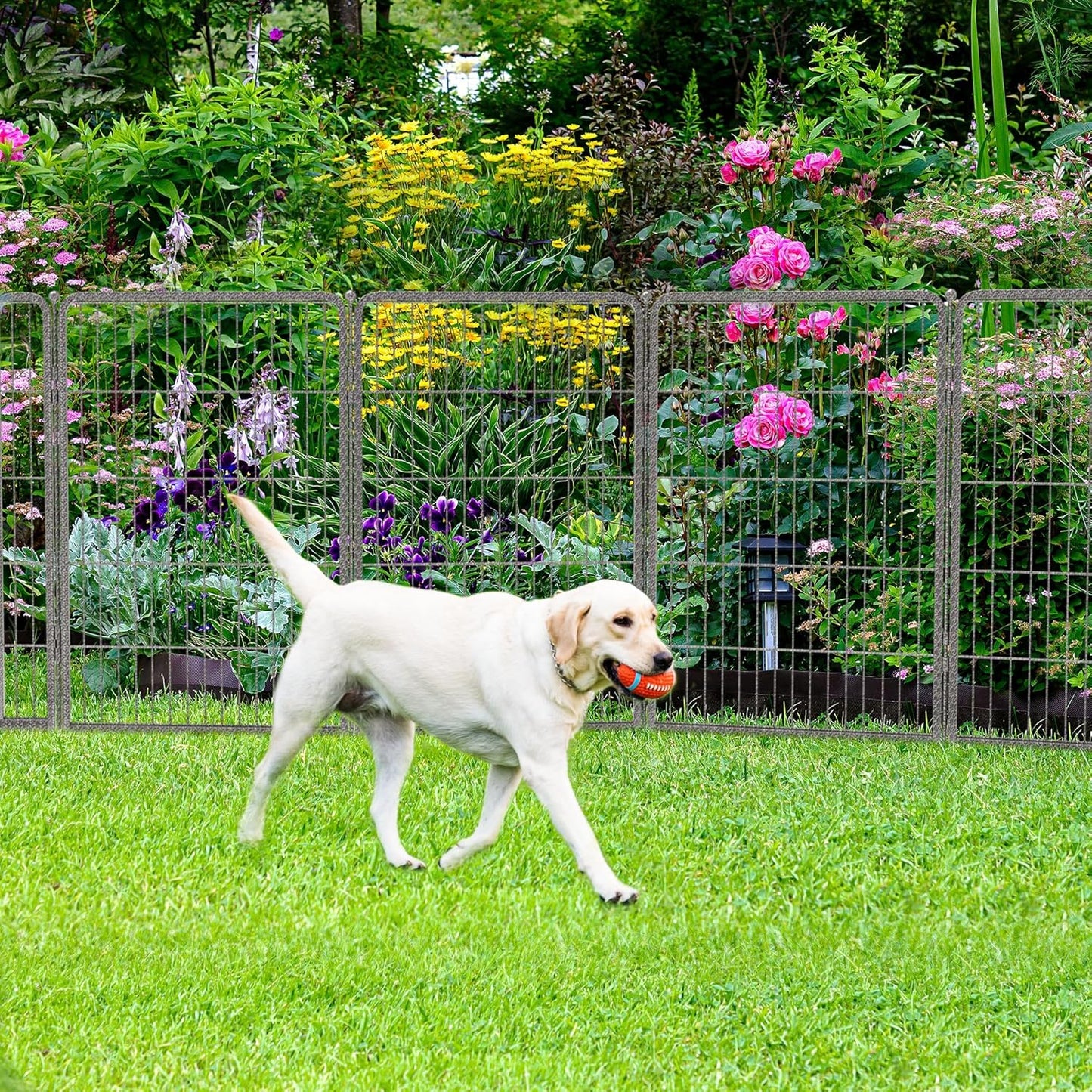 FXW Garden Fence Outdoor for The Yard – 40in(H) x 109.4ft(L) Heavy Duty Metal Animal Barrier for Dog and Rabbit, Decorative Dog Fence, 48 Panels, Silver