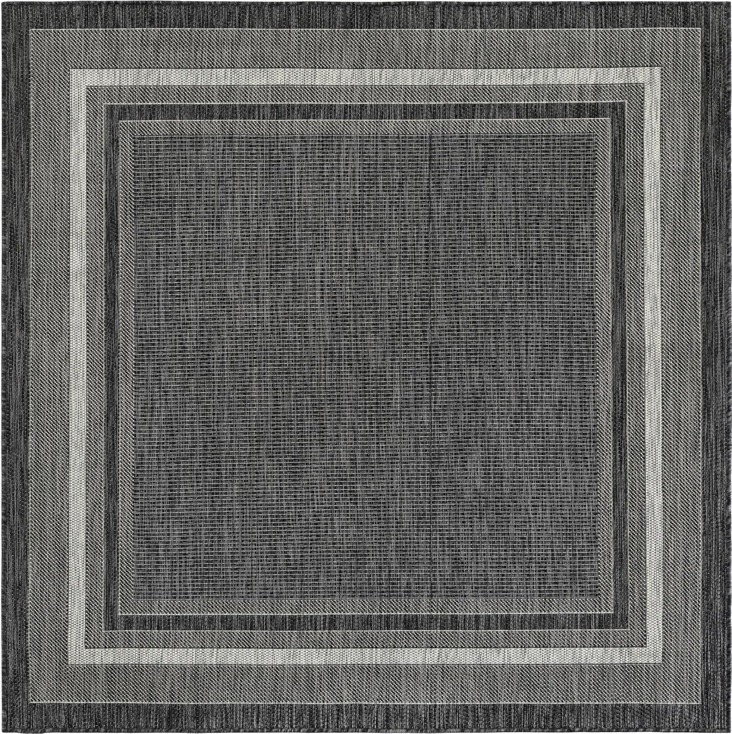 Unique Loom Outdoor Border Collection Area Rug - Soft Border (6' 1" Square Black/Ivory)