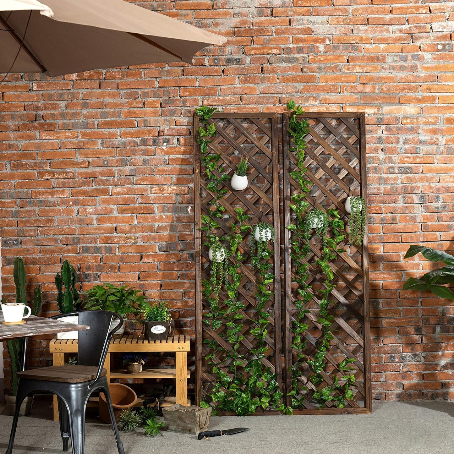 MyGift Wood Trellis, Wall Hanging Large Garden Trellis for Climbing Plants Outdoor, Brown Lattice Panels for Outside, Set of 2