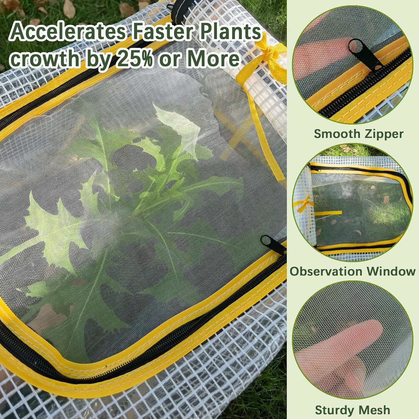 47.2" *14.6" *13.4" Foldable Garden Row Accelerator Plants Cover for Raised Garden Bed, Mini Greenhouse Cover with Two Air Hole and Breathable Mesh, Frost Cover for Plant Vegetable Seedling Protector