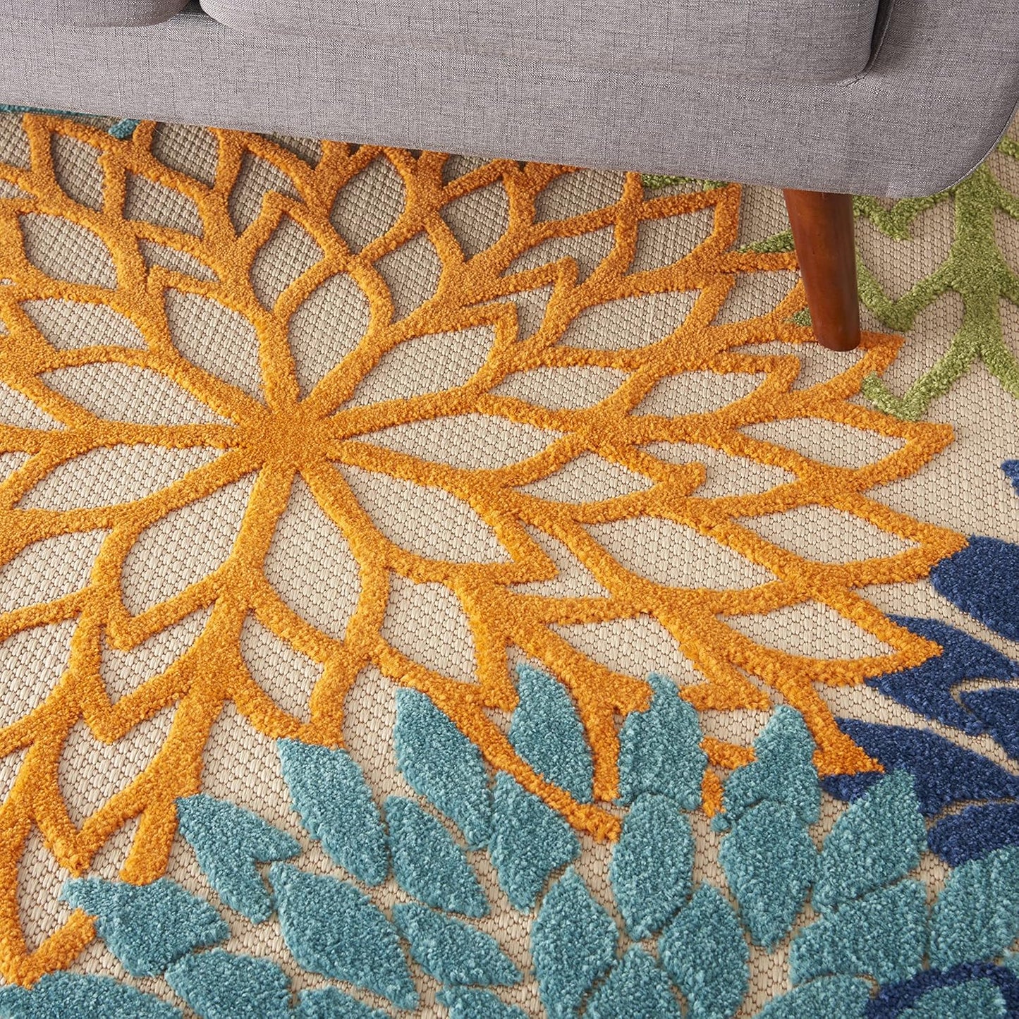 Nourison Aloha Indoor/Outdoor Multicolor 3'6" x 5'6" Area-Rug, Tropical, Botanical, Easy-Cleaning, Non Shedding, Bed Room, Living Room, Dining Room, Deck, Backyard, Patio (3x5)